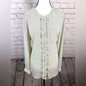 Talbots Striped Ruffle Blouse Button Down size Large